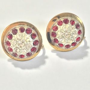 Ruby & diamond color rhinestone clip-on earrings